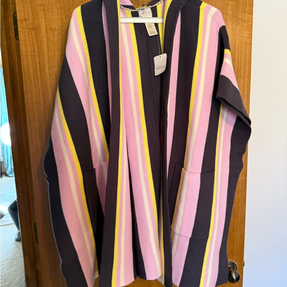 Free People Striped Pink and Yellow Open Cardigan NWT OSFM